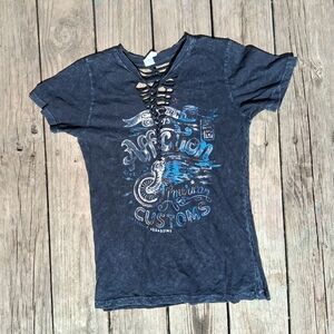 Affliction Lace Up Graphic Tee Small Biker Motorcycle Grunge Y2K